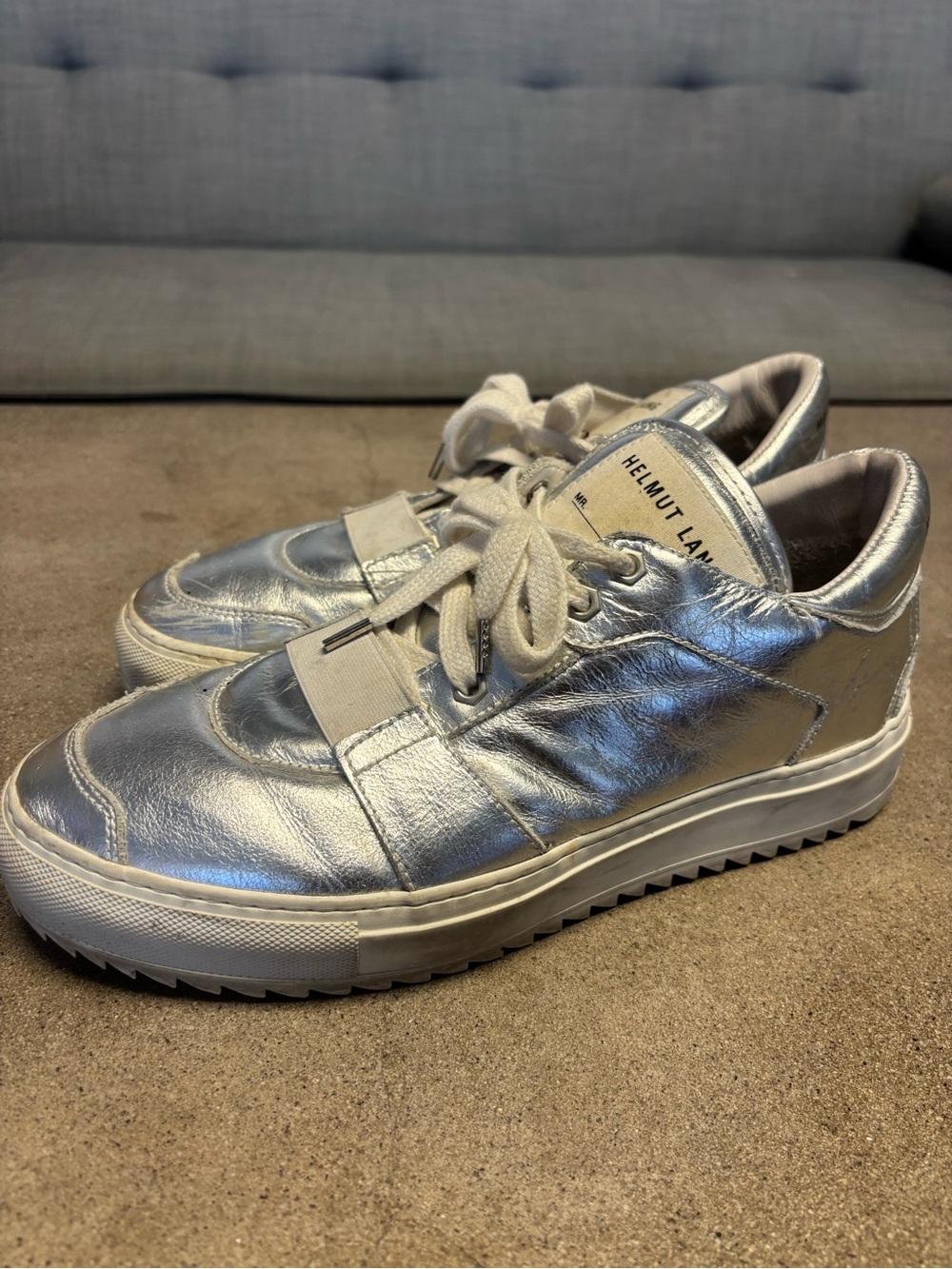 Helmut Lang Metallic Silver Low-Top Lace-Up Sneakers